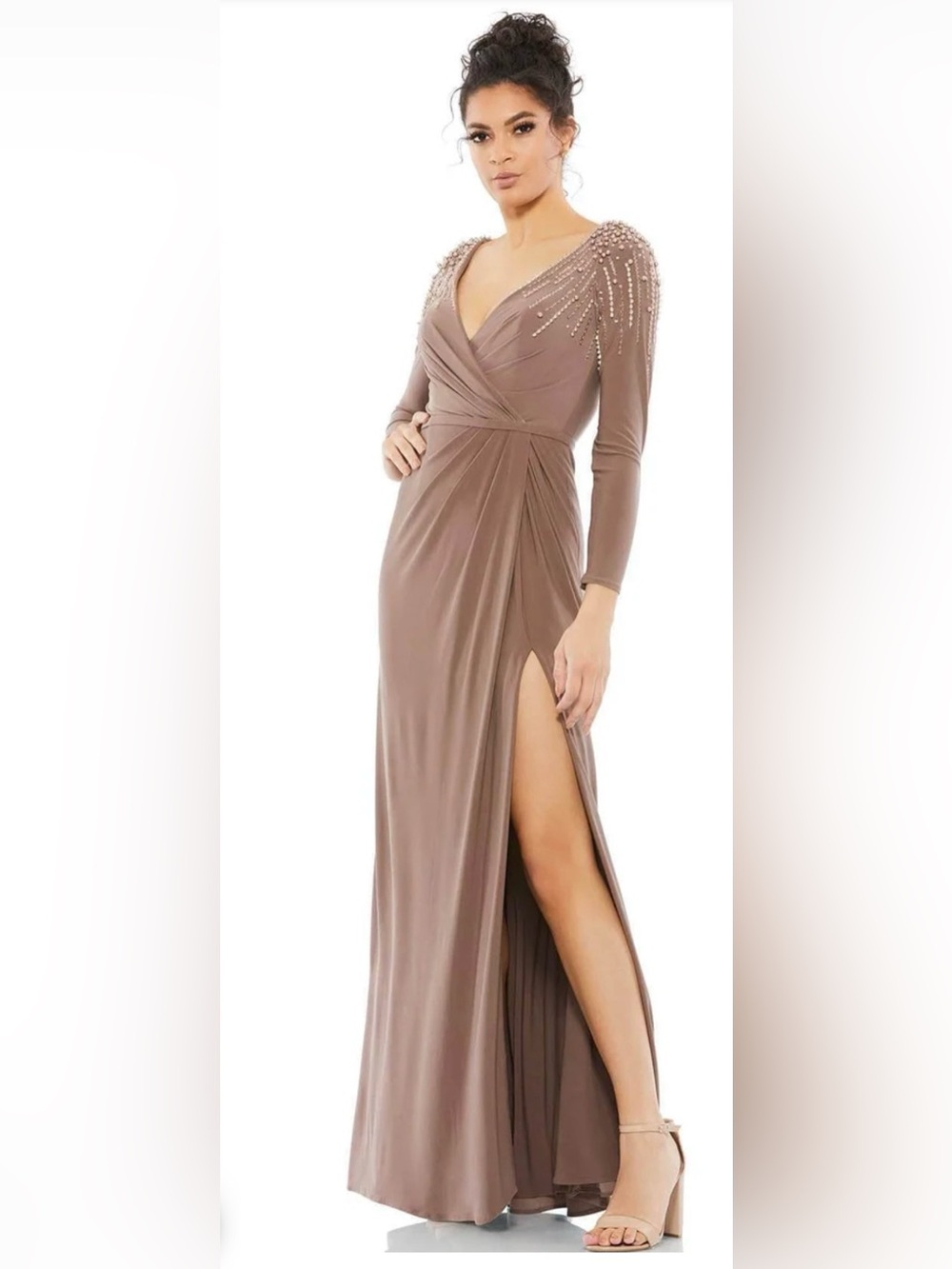 Mac Duggal 55715 - Long Sleeved Embellished Jersey Dress Size 10